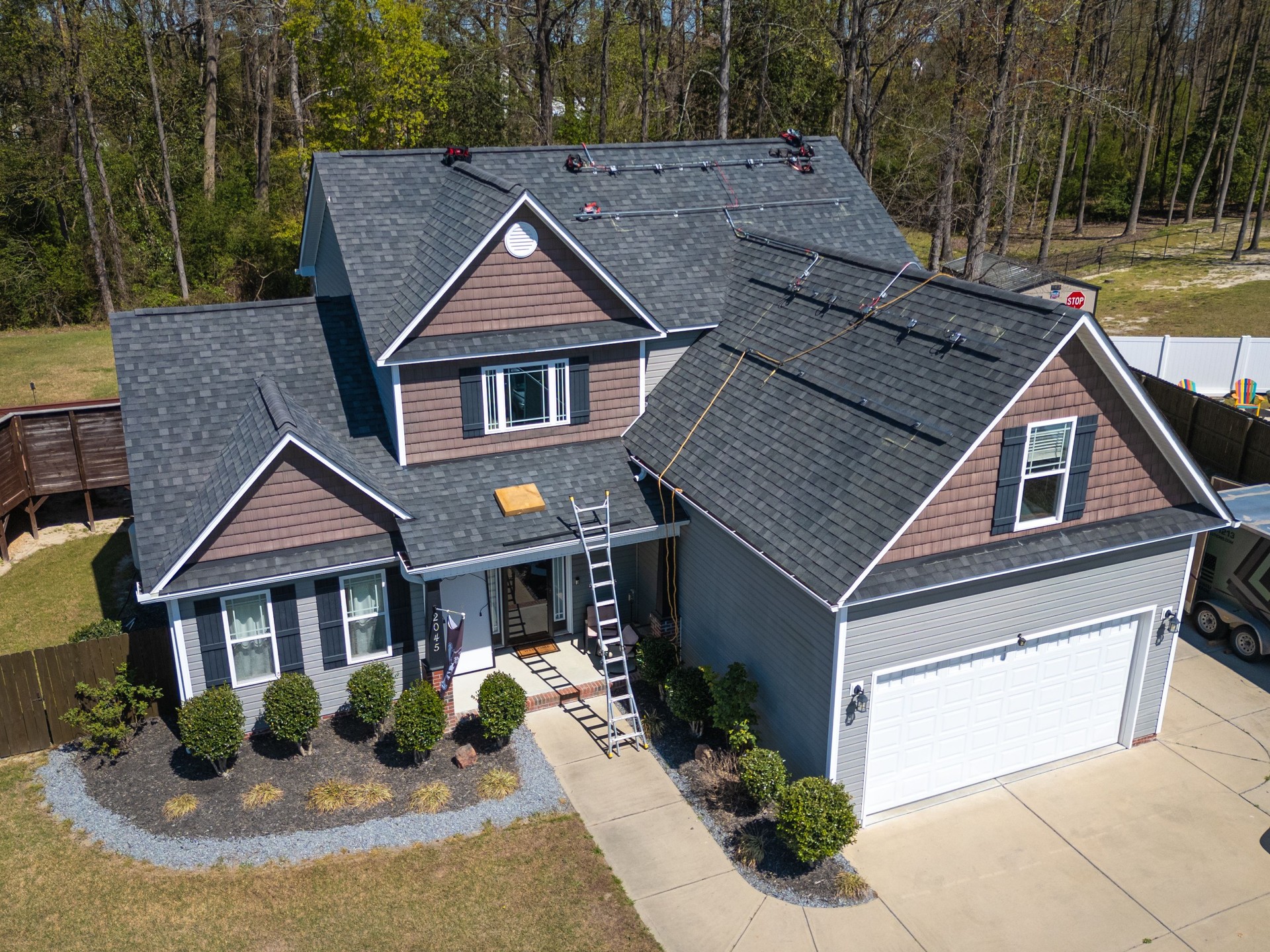 Solar Panels - Private Home Install - Sustainable Energy - Mounting Rails - Drone POV - Front